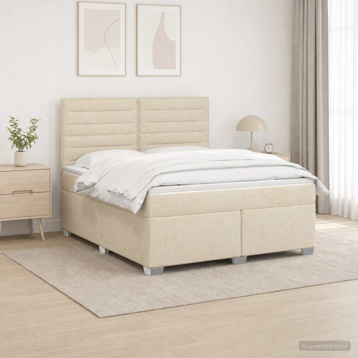 Boxspringbed met matras Crèmekleurig 140 x 190 cm Stof is nu te koop bij PeponiXL, paradijselijk wonen!