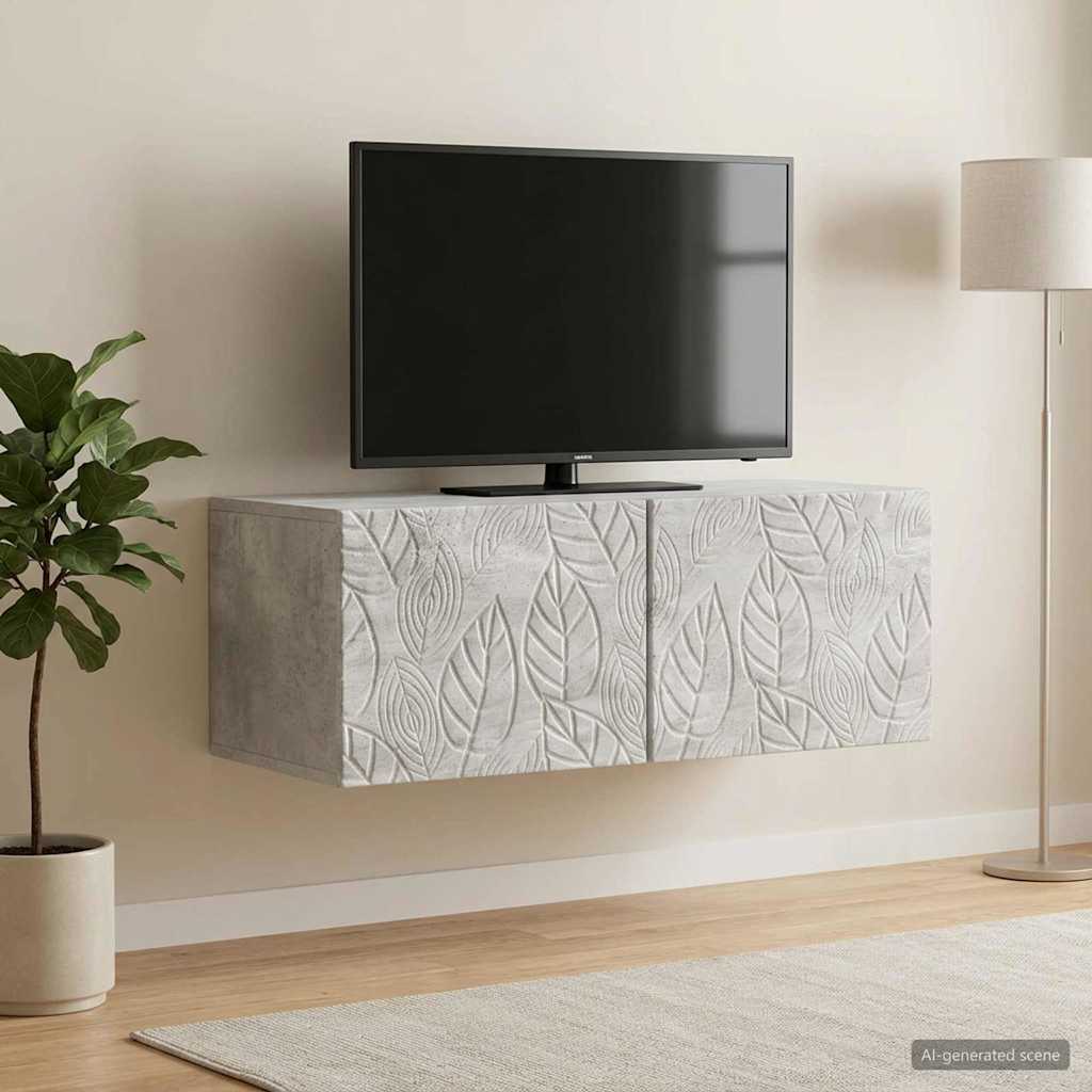 Wandbeugel TV-kast 98 x 31 cm Betongrijs Bewerkt hout is nu te koop bij PeponiXL, paradijselijk wonen!