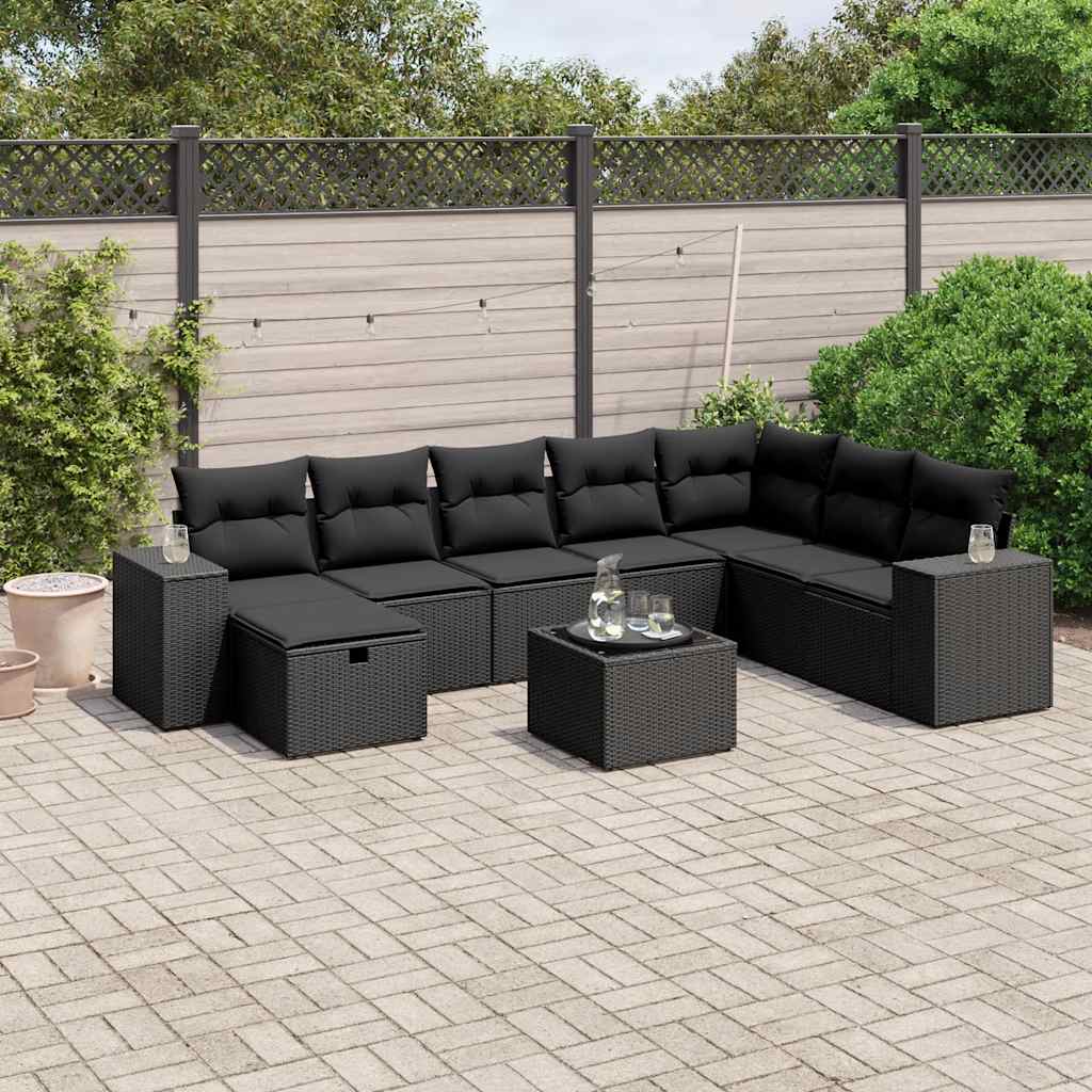 9-delige Loungeset met kussens poly rattan zwart is nu te koop bij PeponiXL, paradijselijk wonen!