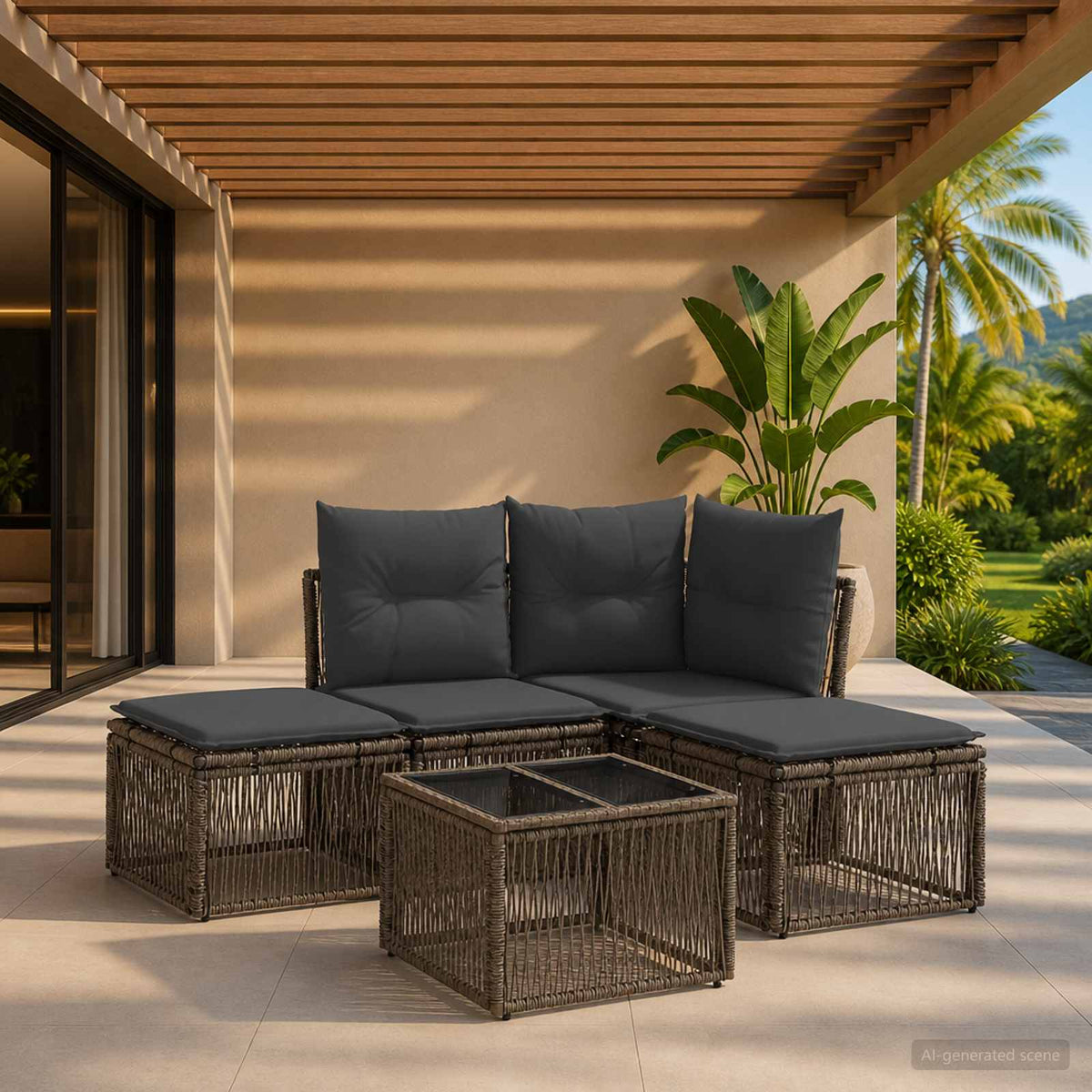 Tuinbankenset 5 pcs Grijs poly rattan is nu te koop bij PeponiXL, paradijselijk wonen!
