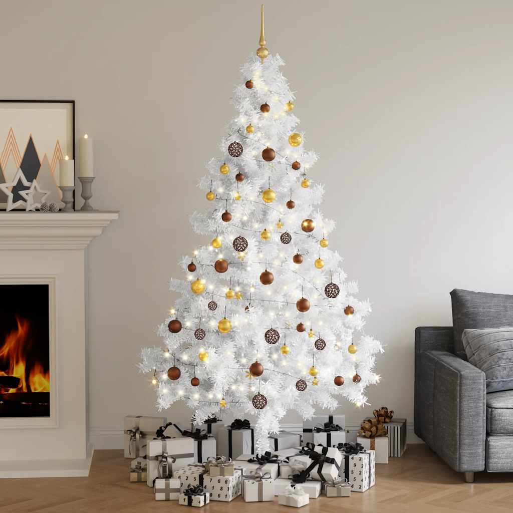 Kunstkerstboom met verlichting en kerstballen half 210 cm wit is nu te koop bij PeponiXL, paradijselijk wonen!