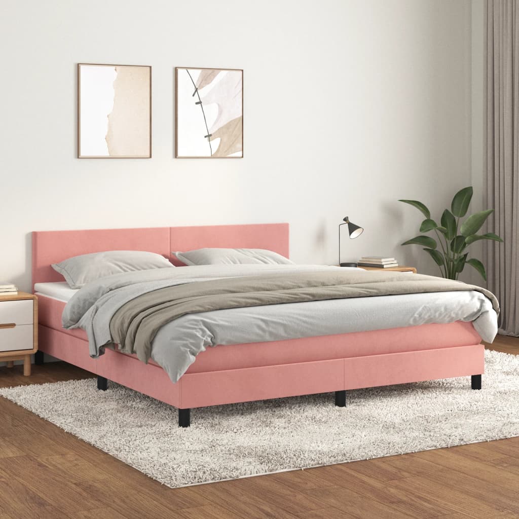 Boxspring met matras fluweel roze 180x200 cm is nu te koop bij PeponiXL, paradijselijk wonen!