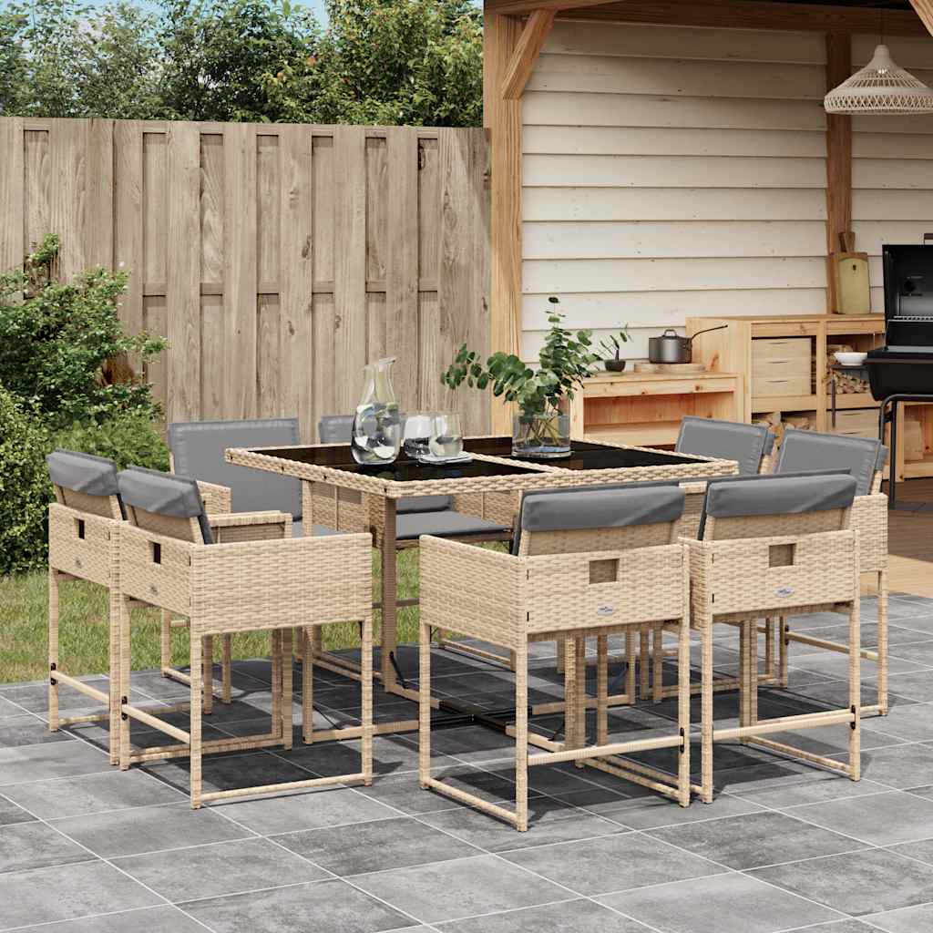 9-delige Tuinset met kussens poly rattan gemengd beige is nu te koop bij PeponiXL, paradijselijk wonen!