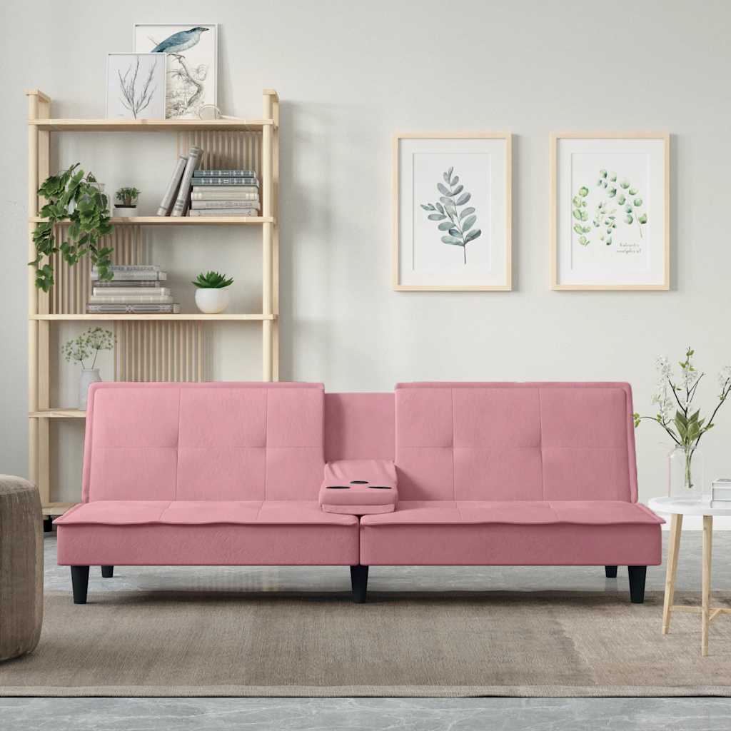 Slaapbank met bekerhouders fluweel roze is nu te koop bij PeponiXL, paradijselijk wonen!