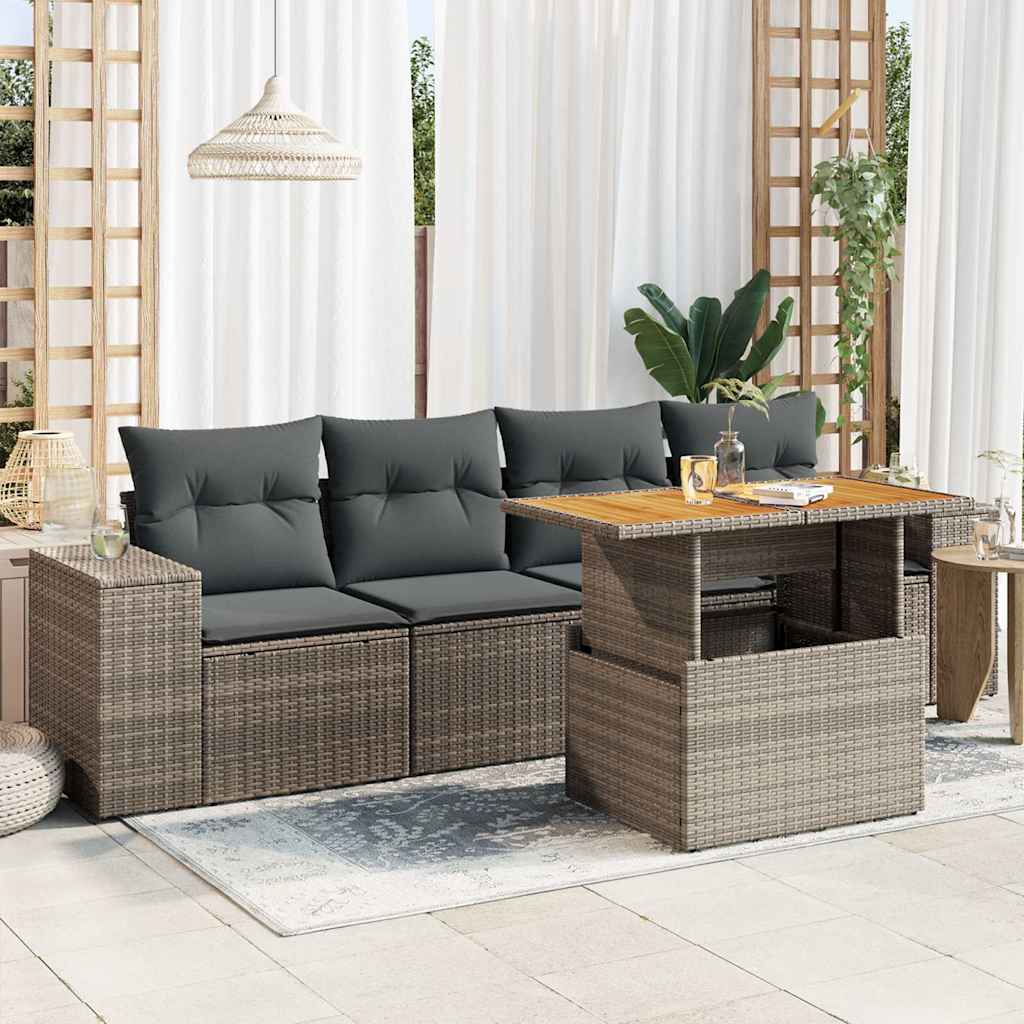 5-delige Loungeset met kussens poly rattan grijs is nu te koop bij PeponiXL, paradijselijk wonen!