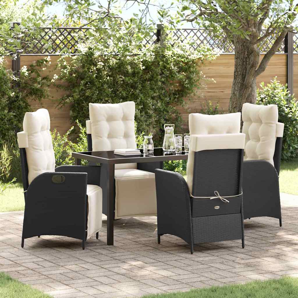 Tuin eettafelset met kussen 5 pcs Zwart poly rattan is nu te koop bij PeponiXL, paradijselijk wonen!