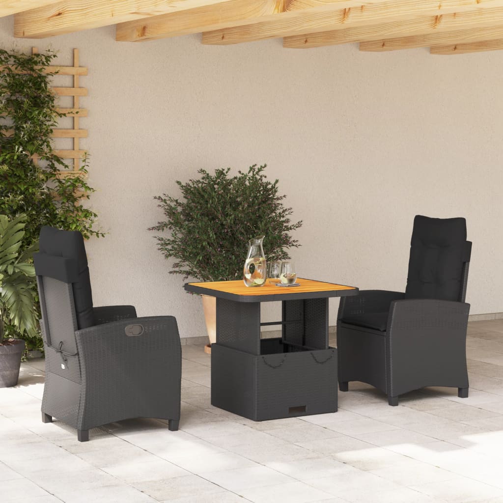 3-delige Tuinset met kussens poly rattan zwart is nu te koop bij PeponiXL, paradijselijk wonen!