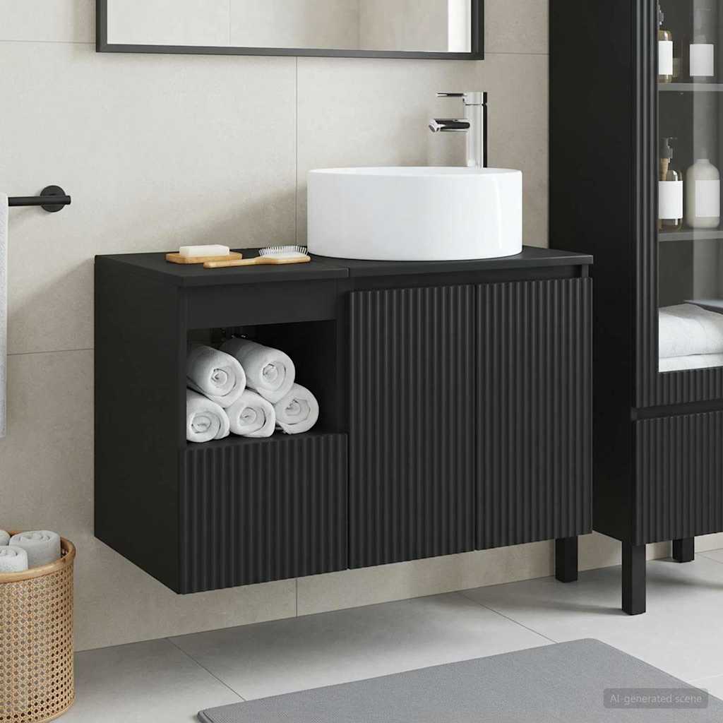 Badkamermeubelset 2 st Zwart Bewerkt hout is nu te koop bij PeponiXL, paradijselijk wonen!