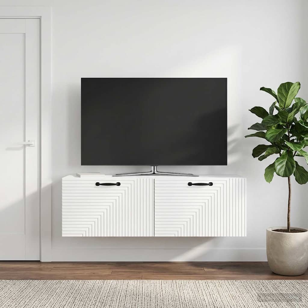Wandbeugel TV-kast Hoogglans Wit 98 x 31 x 30 cm Bewerkt hout is nu te koop bij PeponiXL, paradijselijk wonen!