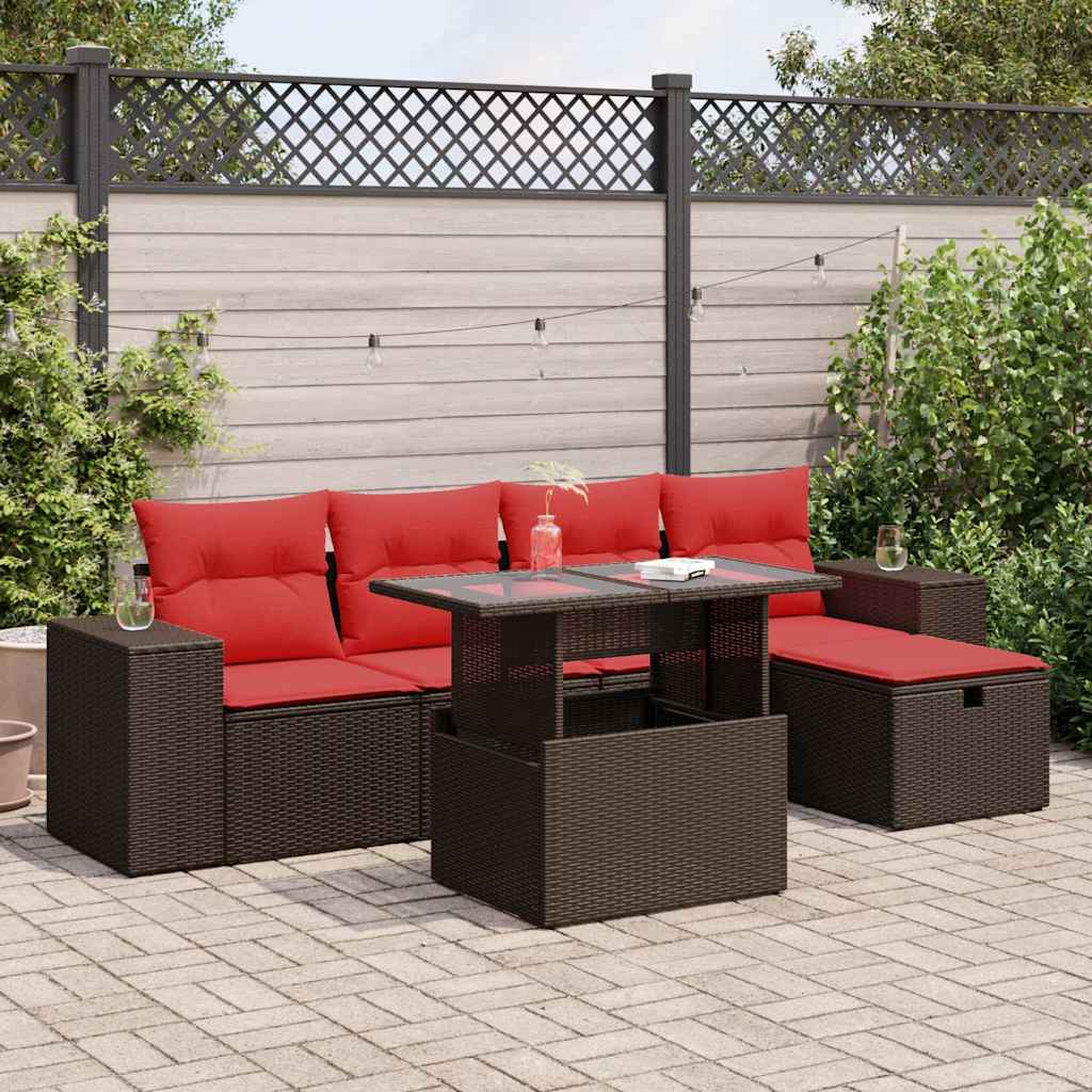 6-delige Loungeset met kussens poly rattan bruin is nu te koop bij PeponiXL, paradijselijk wonen!