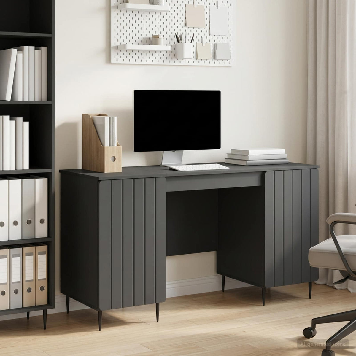 Bureau met plank Zwart 142,5 x 50 x 75 cm Bewerkt hout is nu te koop bij PeponiXL, paradijselijk wonen!