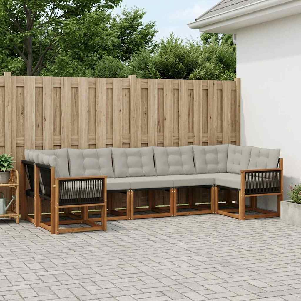 Buiten bankenset met kussen 7 pcs Natuurlijk en Lichtgrijs is nu te koop bij PeponiXL, paradijselijk wonen!