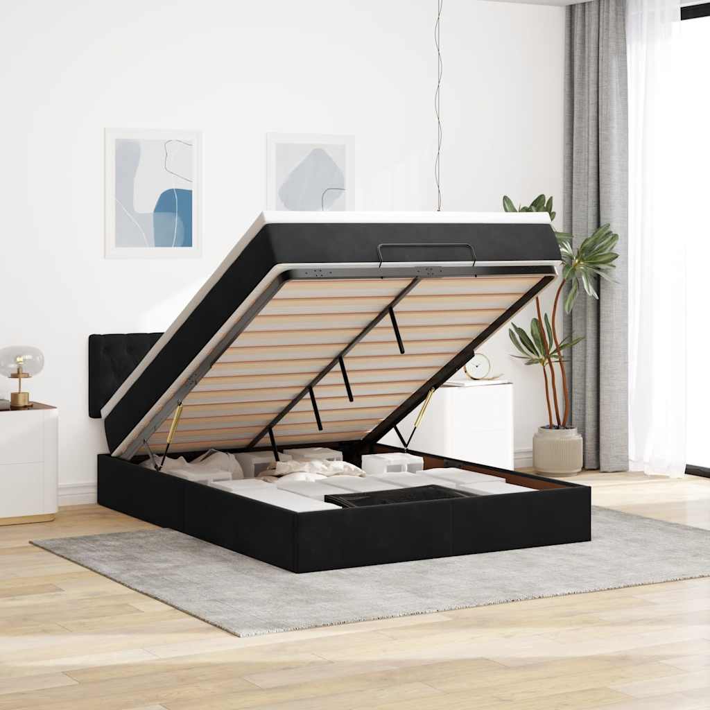 Ottoman bed met matras en LED's 140x200cm fluweel zwart is nu te koop bij PeponiXL, paradijselijk wonen!