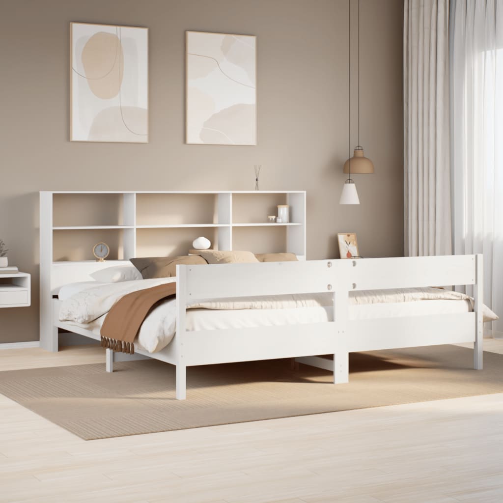 Bed met boekenkast zonder matras grenenhout wit 180x200 cm is nu te koop bij PeponiXL, paradijselijk wonen!