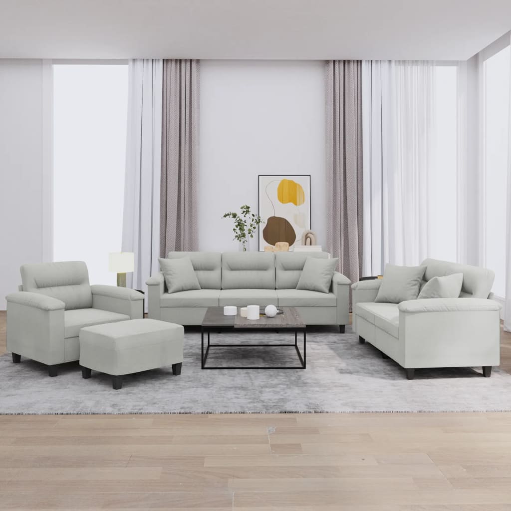 4-delige Loungeset met kussens microvezelstof lichtgrijs is nu te koop bij PeponiXL, paradijselijk wonen!
