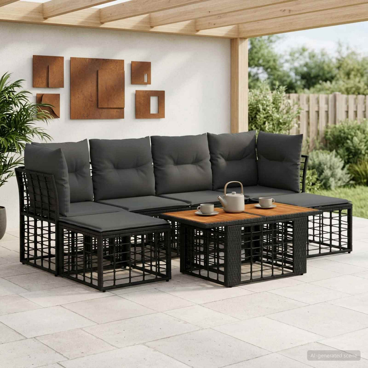 Tuinbankenset 7 st Zwart en Donkergrijs poly rattan is nu te koop bij PeponiXL, paradijselijk wonen!