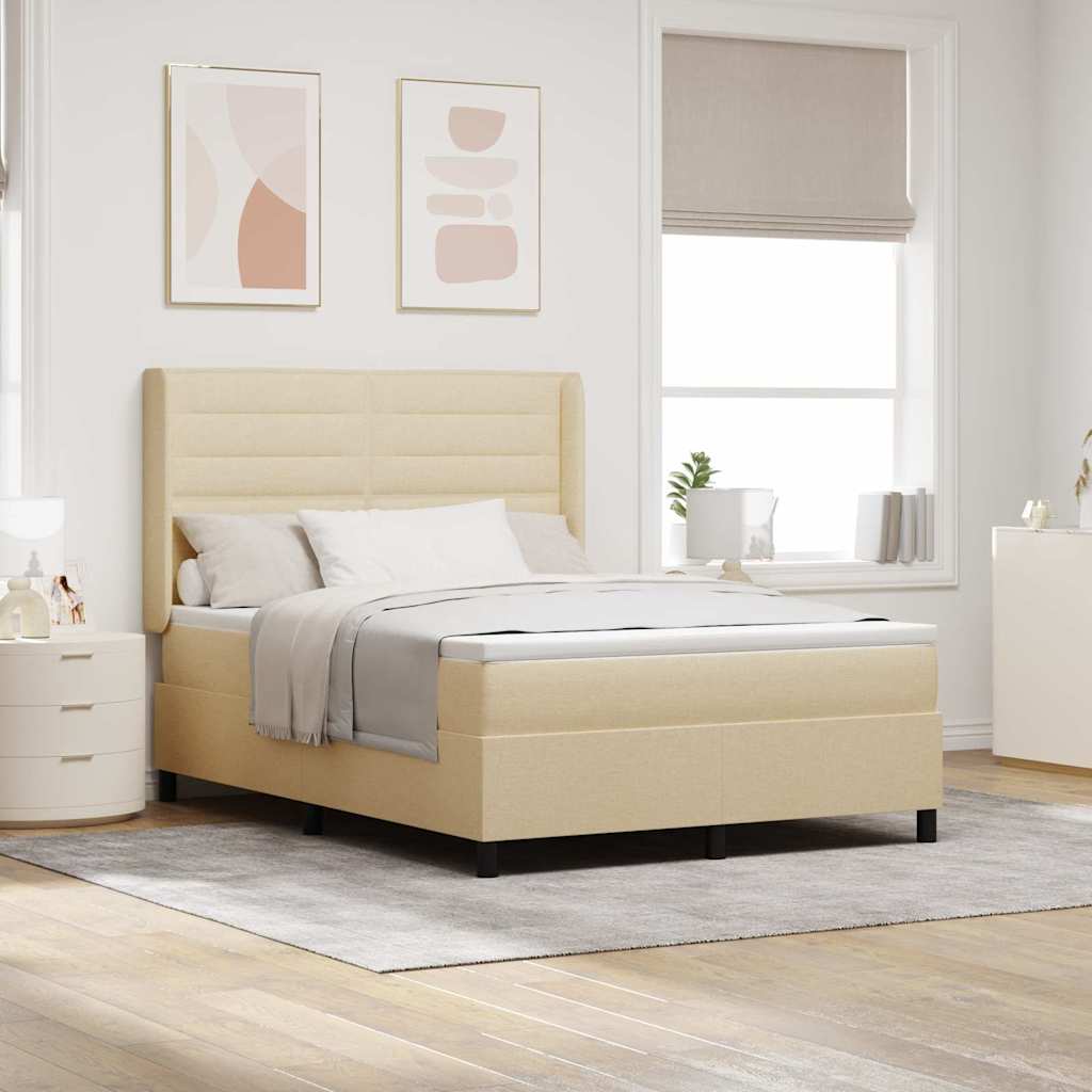 Boxspringbed met matras met hoofdeinde Crème 200 x 140 cm Stof is nu te koop bij PeponiXL, paradijselijk wonen!