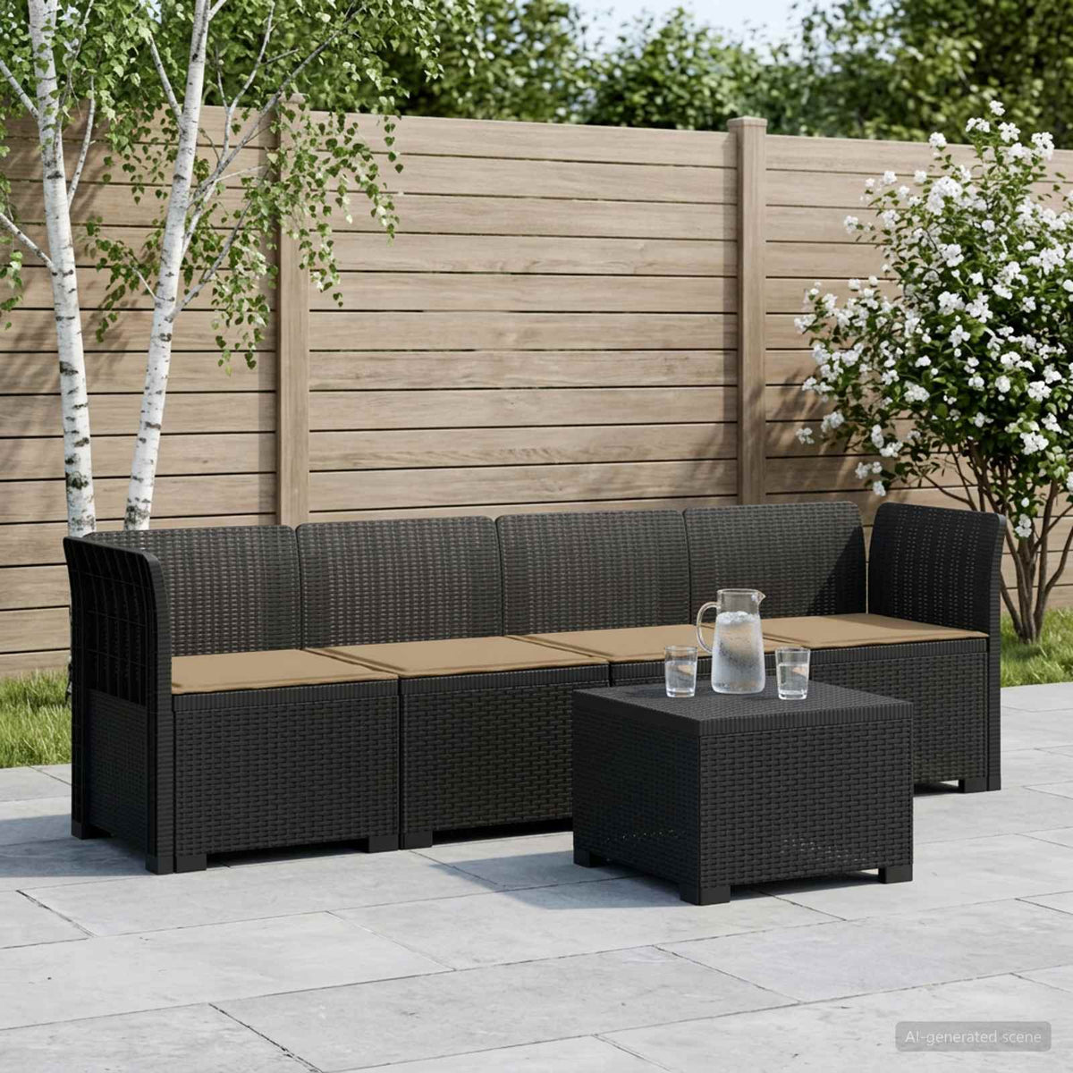 4-Persoons Tuin Sofa met Kussens Rieten Look PP Antraciet is nu te koop bij PeponiXL, paradijselijk wonen!