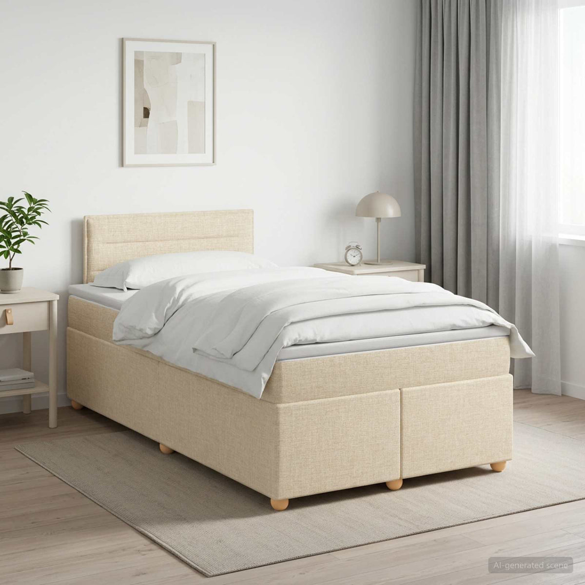 Boxspringbed met matras Crèmekleurig 120 x 190 cm Stof is nu te koop bij PeponiXL, paradijselijk wonen!