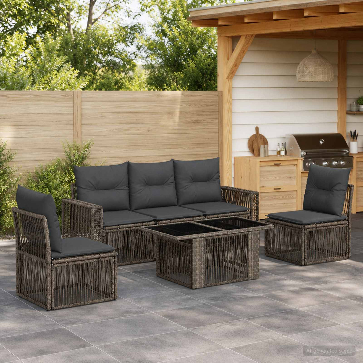 Tuinbankenset 6 st Grijs en Donkergrijs poly rattan is nu te koop bij PeponiXL, paradijselijk wonen!