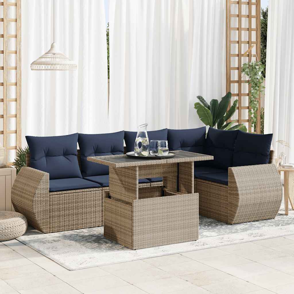 6-delige Loungeset met kussens poly rattan acacia grijs is nu te koop bij PeponiXL, paradijselijk wonen!