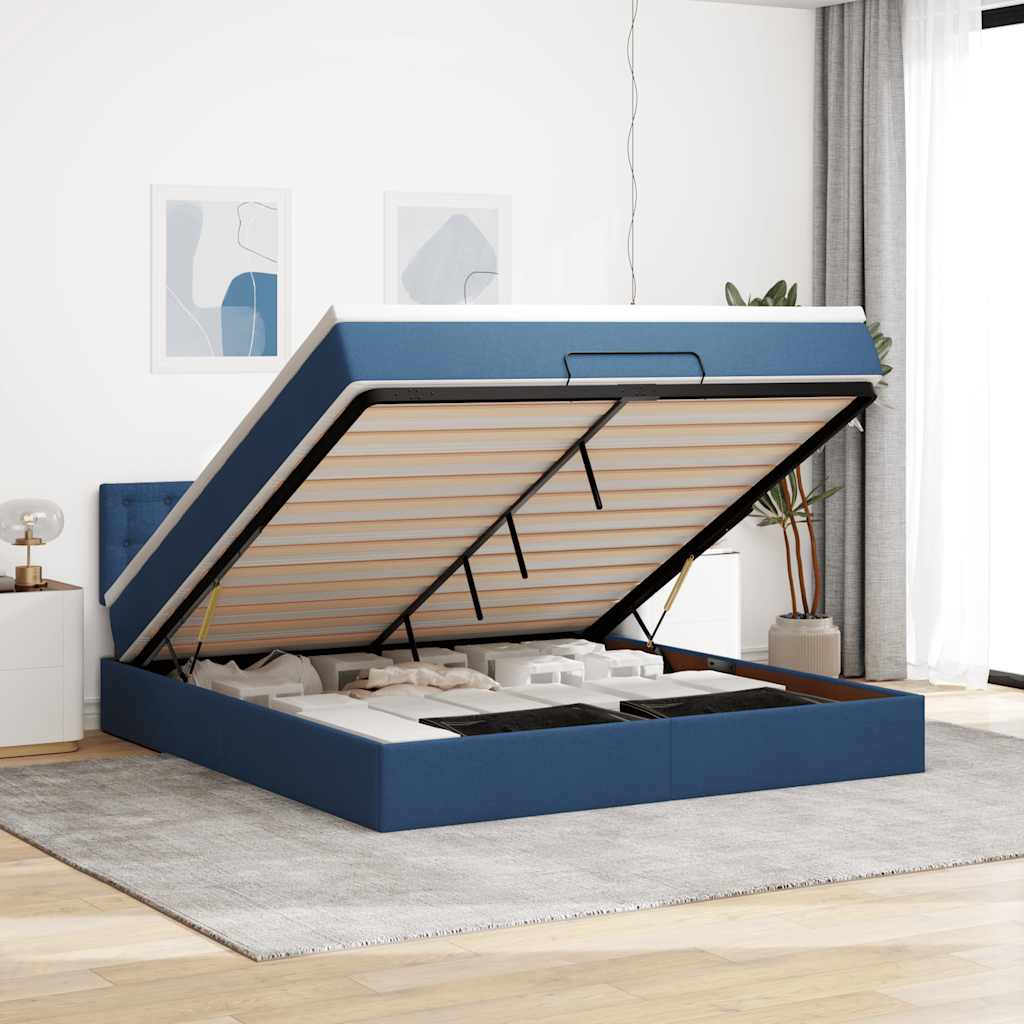 Ottoman bed met matras en LED's 160x200cm stof blauw is nu te koop bij PeponiXL, paradijselijk wonen!