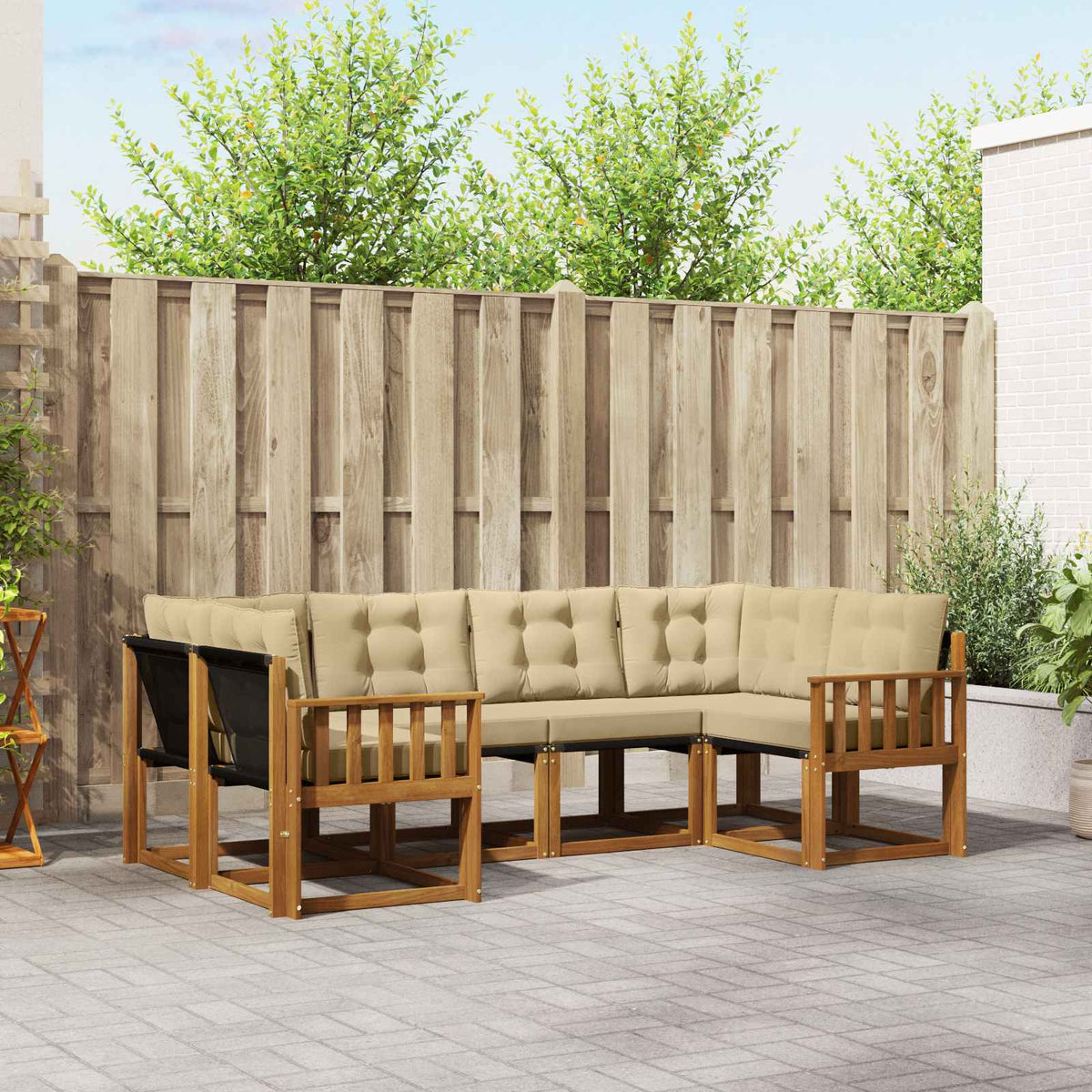 Buiten bankenset met kussen 6 pcs Natuurlijk en Beige is nu te koop bij PeponiXL, paradijselijk wonen!