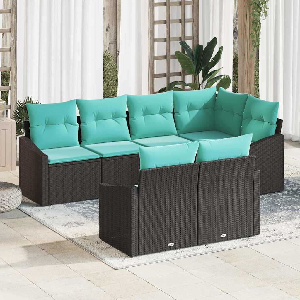 Bankstel met kussen 7 pcs Zwart poly rattan is nu te koop bij PeponiXL, paradijselijk wonen!