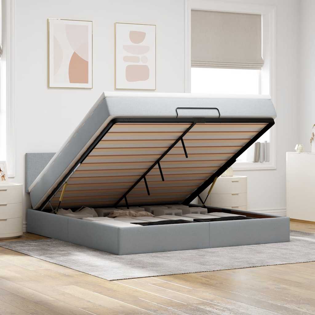 Bed poef met matras en LED's 180x200 cm stof lichtgrijs is nu te koop bij PeponiXL, paradijselijk wonen!