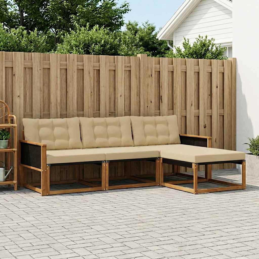 Buiten bankenset met kussen 4 pcs Natuurlijk en Beige is nu te koop bij PeponiXL, paradijselijk wonen!