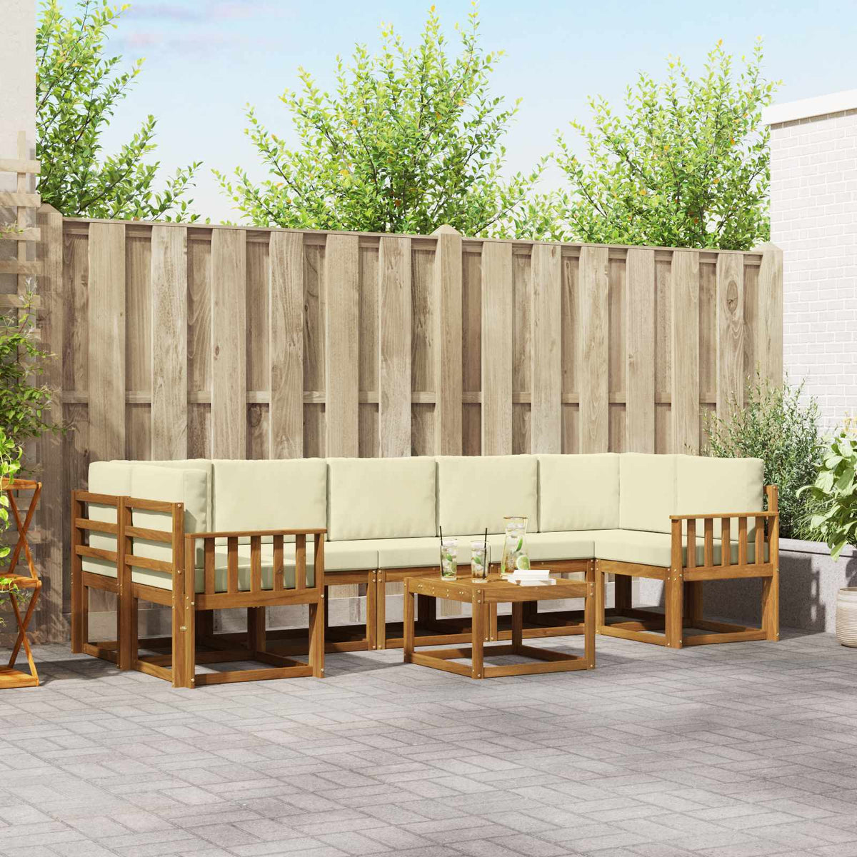 Buiten bankenset met kussen 8 pcs Natuurlijk en Crème is nu te koop bij PeponiXL, paradijselijk wonen!