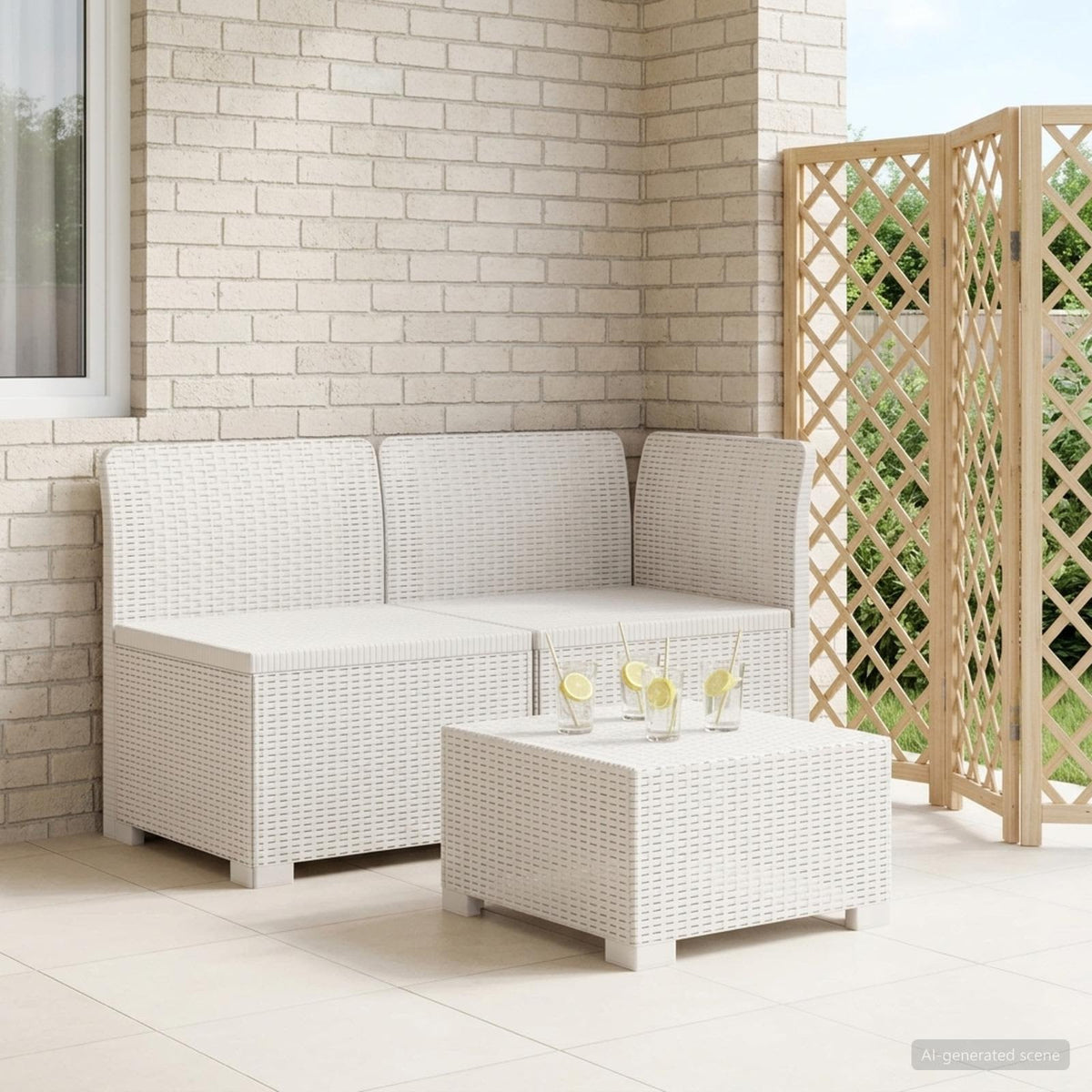 Tweedelige Tuinbank Rattan Look PP Wit is nu te koop bij PeponiXL, paradijselijk wonen!