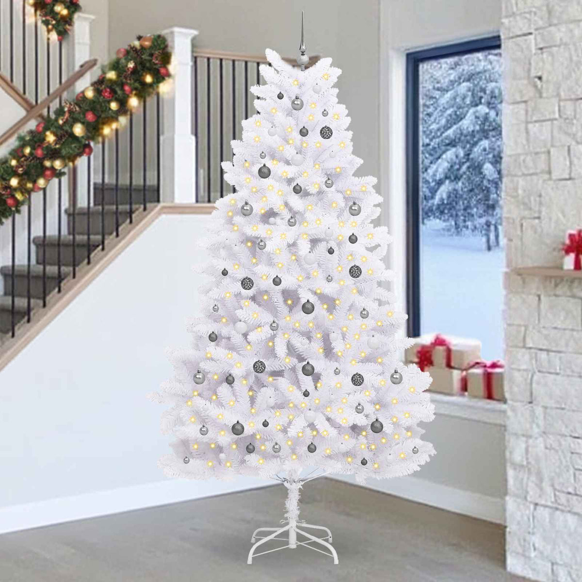 Kunstkerstboom Wit 128 x 128 x 270 cm PVC en Metaal is nu te koop bij PeponiXL, paradijselijk wonen!