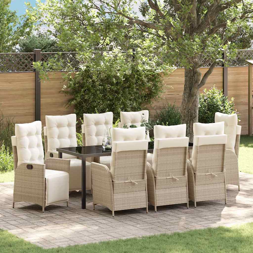 Tuin eettafelset met kussen 9 pcs Beige poly rattan is nu te koop bij PeponiXL, paradijselijk wonen!
