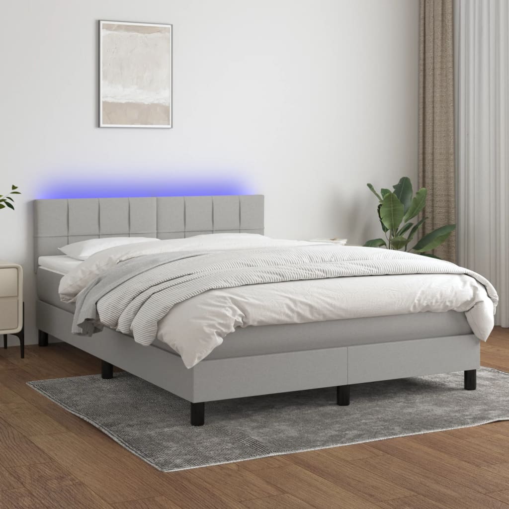 Boxspring met matras en LED stof lichtgrijs 140x190 cm is nu te koop bij PeponiXL, paradijselijk wonen!