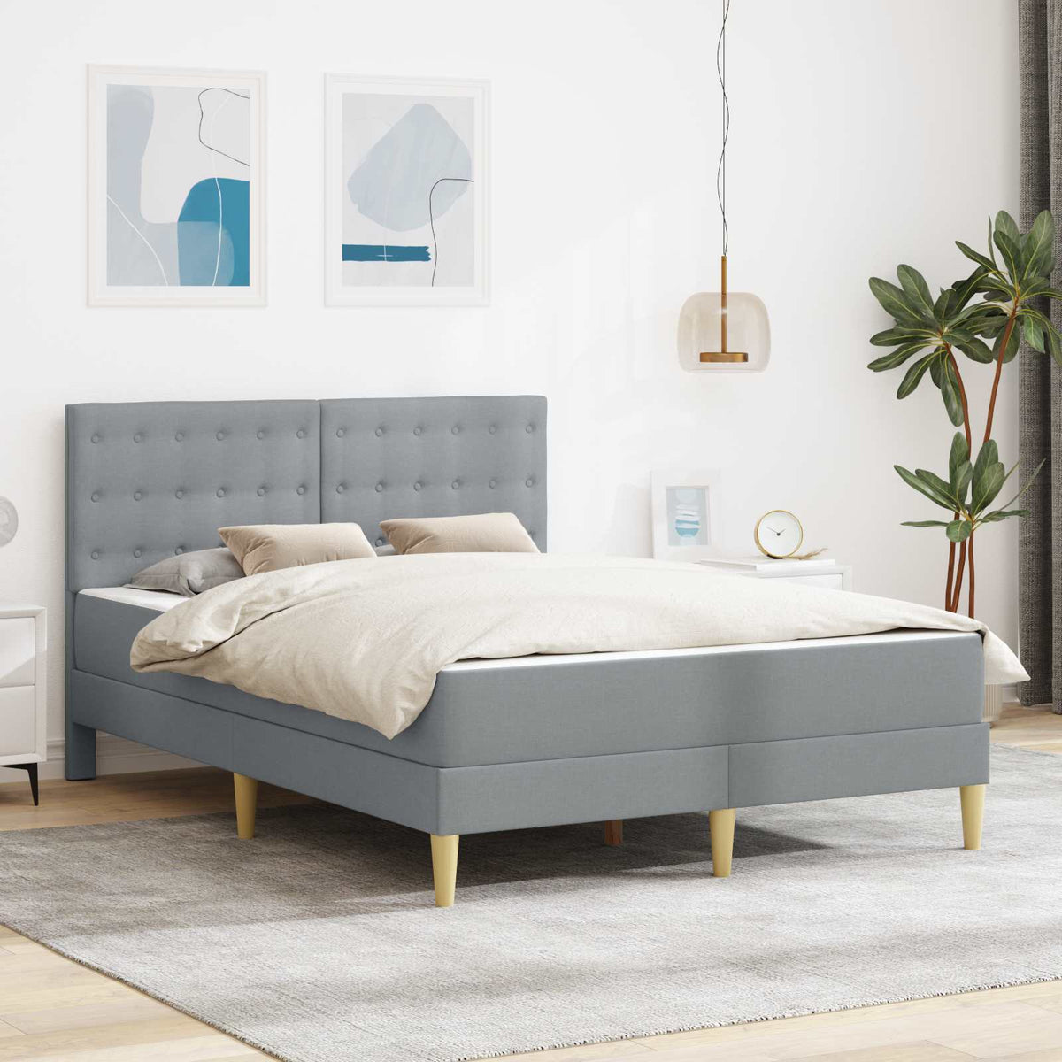 Bedframe met matras Lichtgrijs Stof is nu te koop bij PeponiXL, paradijselijk wonen!