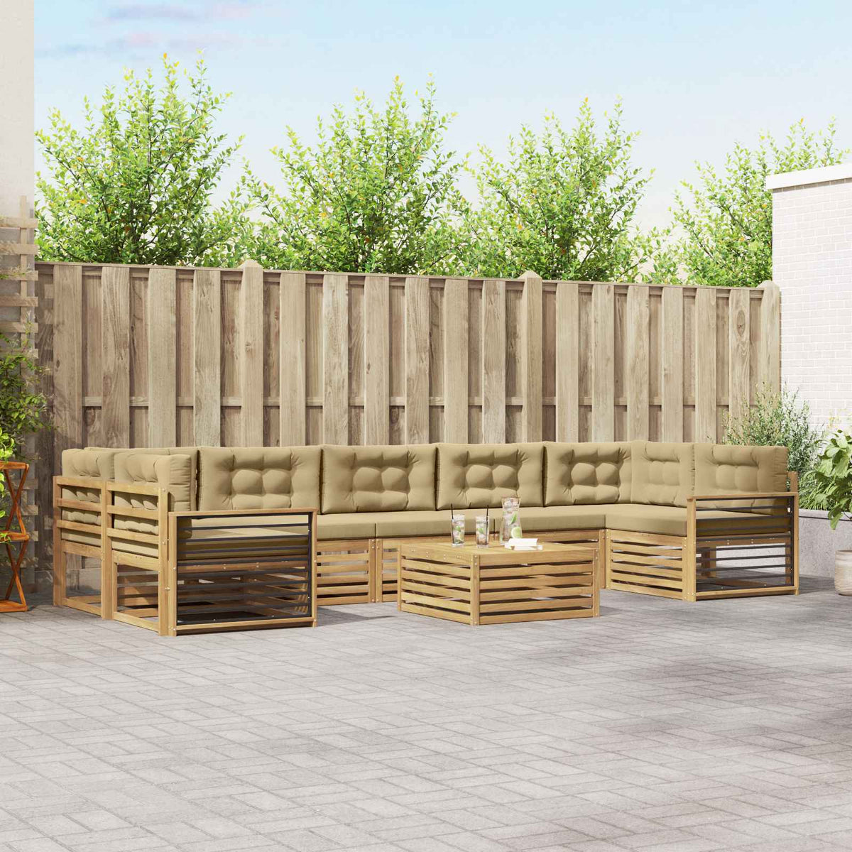 Buiten bankenset 8 pcs Wit en Beige Massief Acaciahout is nu te koop bij PeponiXL, paradijselijk wonen!