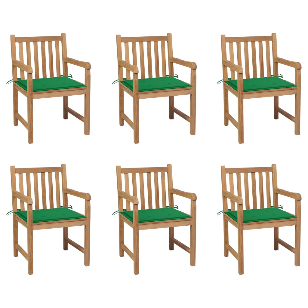 Tuinstoelen 6 st met groene kussens massief teakhout is nu te koop bij PeponiXL, paradijselijk wonen!