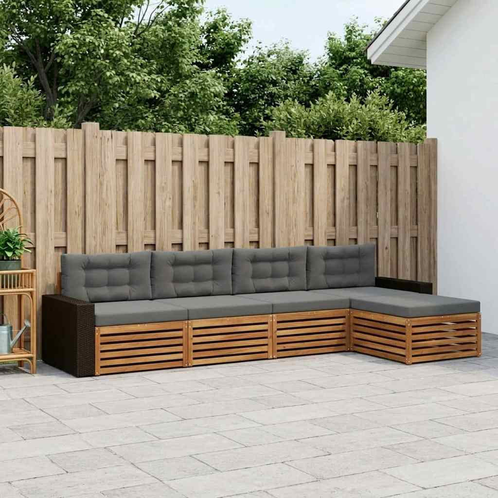 Buiten bankenset 5 pcs Natuurlijk en Antraciet Polyester is nu te koop bij PeponiXL, paradijselijk wonen!