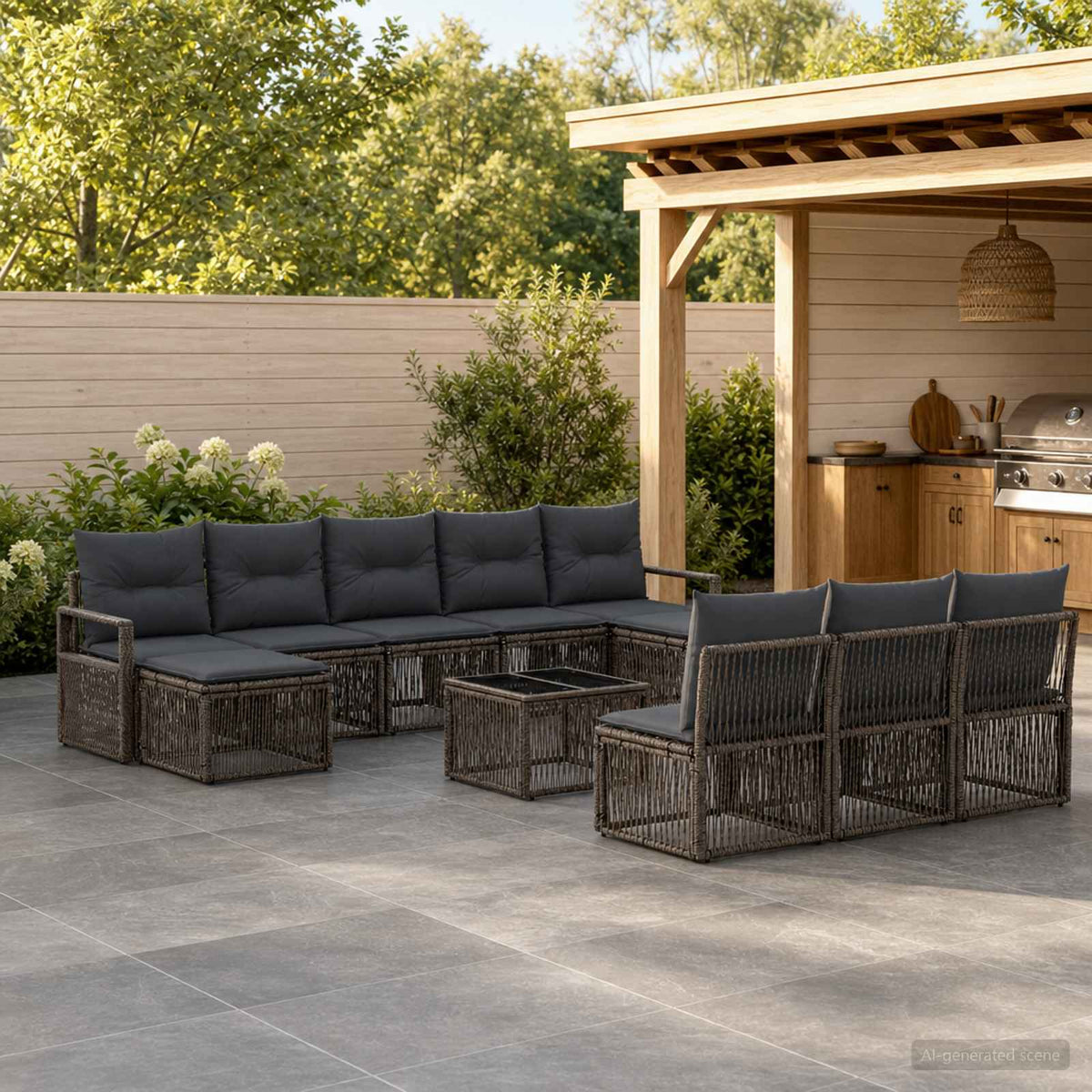 Tuinbankenset 11 pcs Grijs poly rattan is nu te koop bij PeponiXL, paradijselijk wonen!
