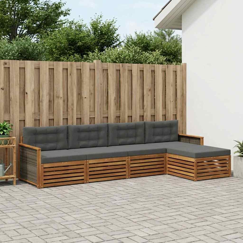 Buiten bankenset met kussen 5 pcs Natuurlijk en Antraciet is nu te koop bij PeponiXL, paradijselijk wonen!