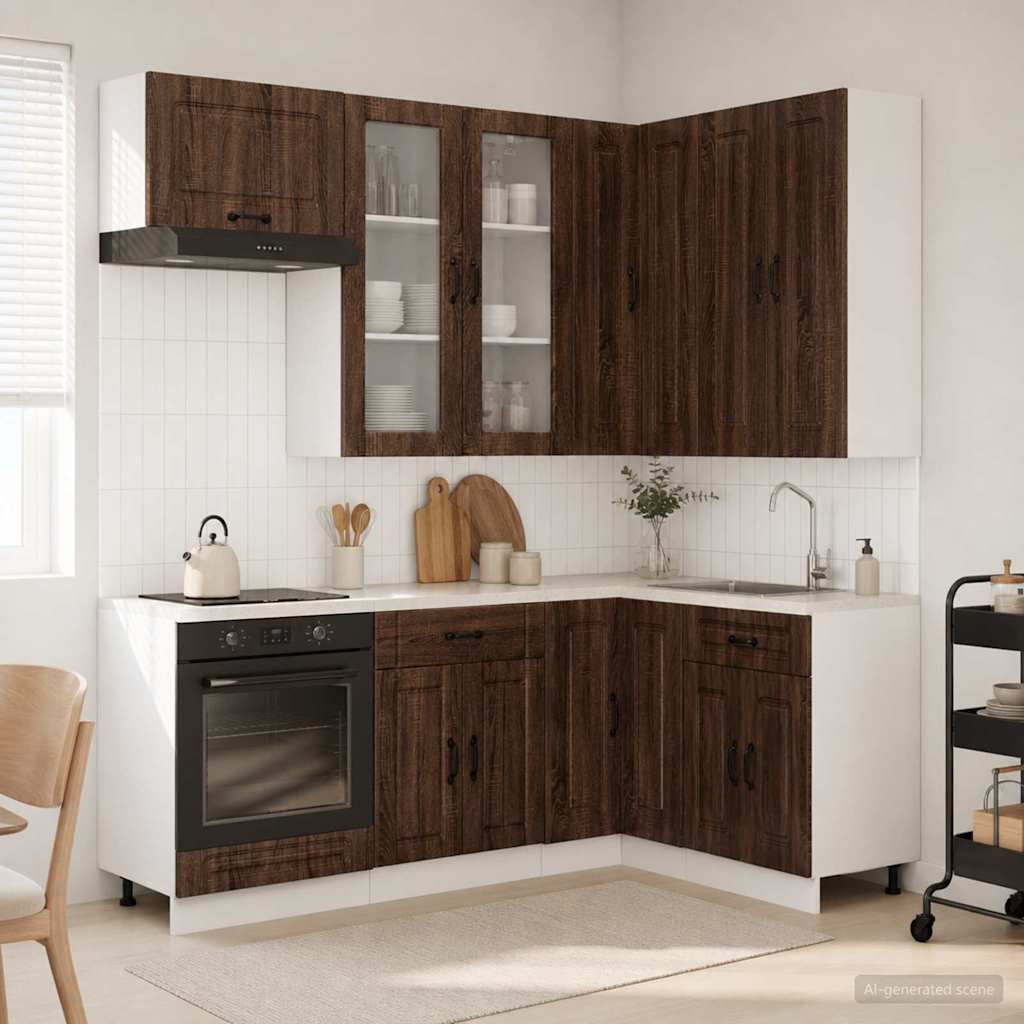 Keukenblok KALMAR 8 pcs Bruin eiken Bewerkt hout is nu te koop bij PeponiXL, paradijselijk wonen!