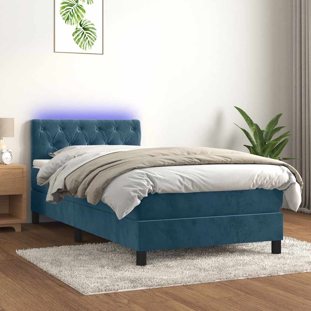 Boxspring met matras en LED fluweel donkerblauw 80x200 cm is nu te koop bij PeponiXL, paradijselijk wonen!