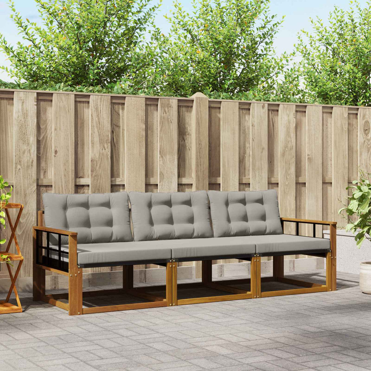 Buiten bankenset met kussen 3 pcs Natuurlijk en Lichtgrijs is nu te koop bij PeponiXL, paradijselijk wonen!