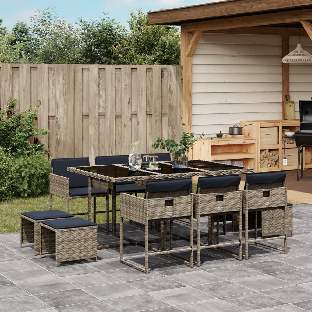 11-delige tuinset met kussens, grijs polyrotan is nu te koop bij PeponiXL, paradijselijk wonen!