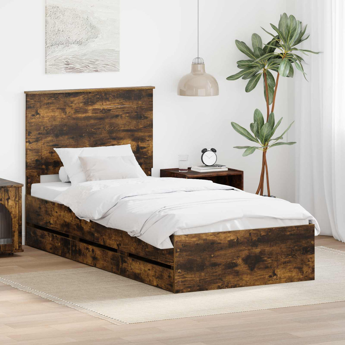 Bedframe met lade Gerookt eiken 90 x 190 cm Ingenieurshout is nu te koop bij PeponiXL, paradijselijk wonen!