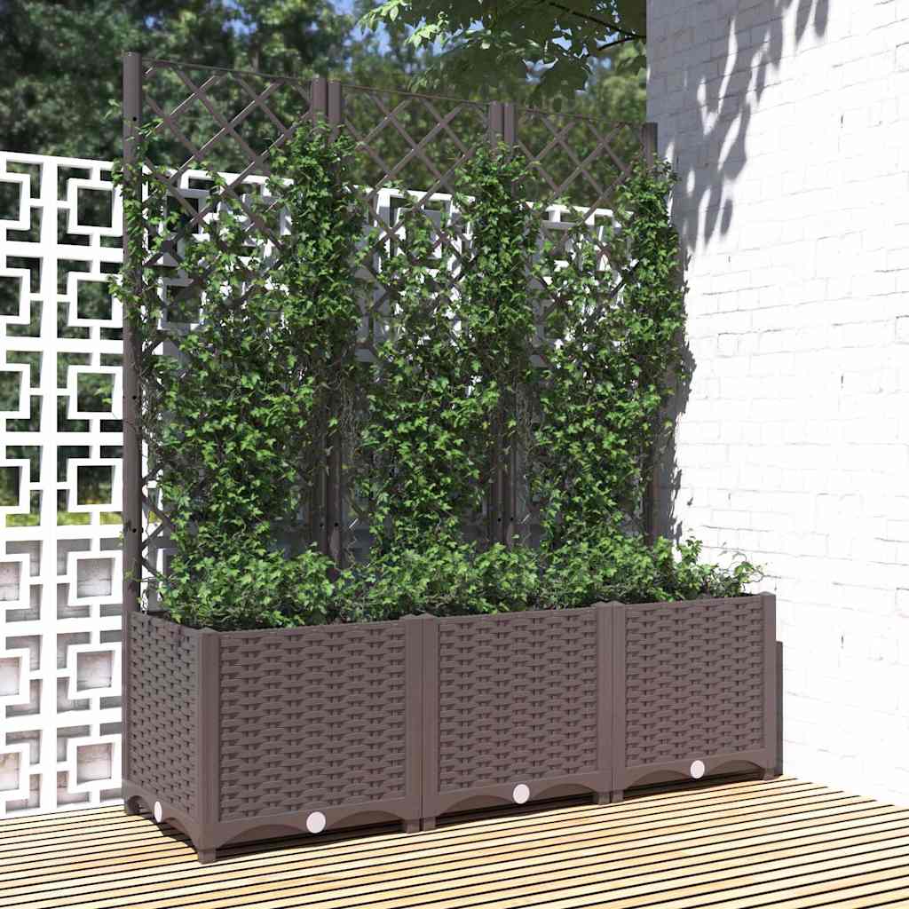 Plantenbak met trellis bruin 120x40x136 cm PP is nu te koop bij PeponiXL, paradijselijk wonen!
