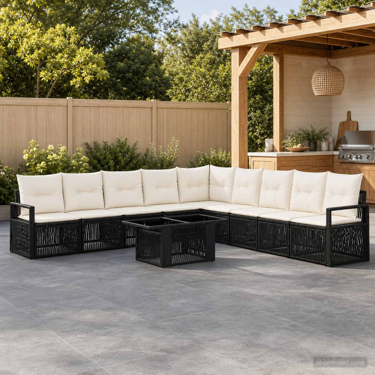 Tuinbankenset 10 st Zwart en Cream Wit poly rattan is nu te koop bij PeponiXL, paradijselijk wonen!