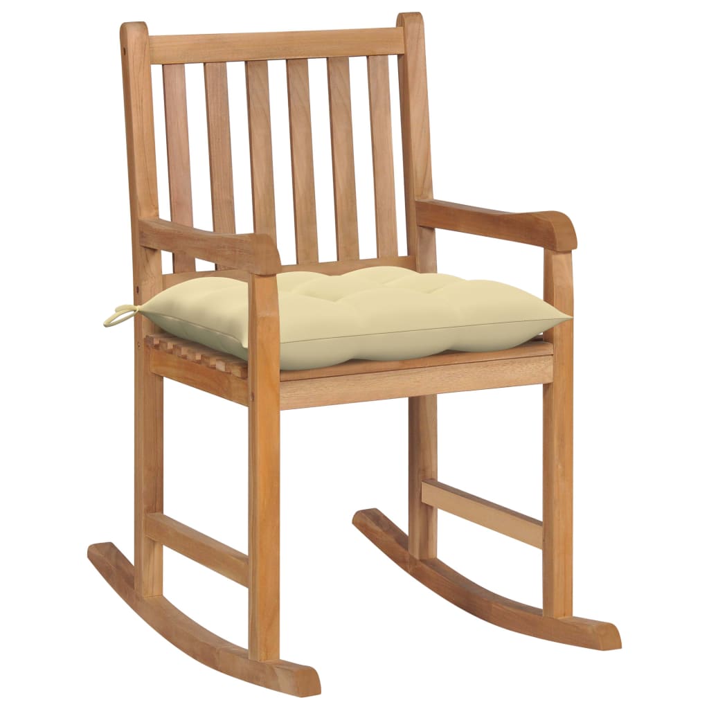 Schommelstoel met crèmewit kussen massief teakhout is nu te koop bij PeponiXL, paradijselijk wonen!