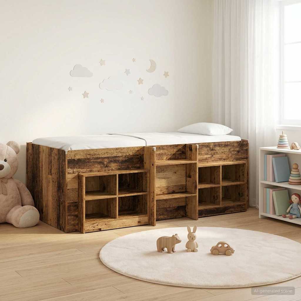 Loft Bed Frame met Kast met plank 3 st Oud hout Bewerkt hout is nu te koop bij PeponiXL, paradijselijk wonen!